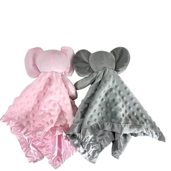 Pro Goleem Pink & Gray Elephant Lovey Security Blanket Soft 16" Lot Of 2 - Picture 2 of 3